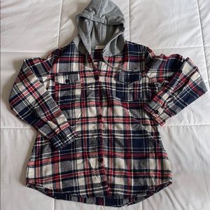 Plaid long sleeve with gray hoodie
